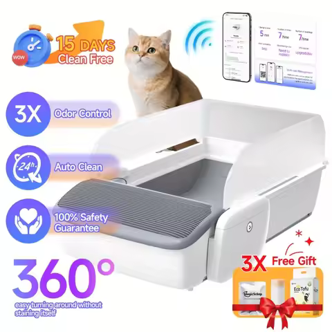 Self Cleaning Automatic Cat Litter Box Robot Open Top Large Capacity App Control Anti Pinch Odor Fre