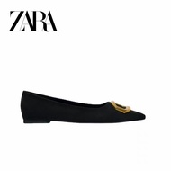 Zara Flat Shoes Women's Pumps Metal Square Buckle Pointed Toe Flat Shoes