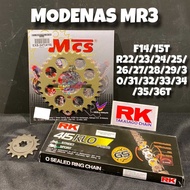 SPOCRKET SET MODENAS KRISS MR3 MCS Rantai RK 415 ERO O-Ring Chain Gold F14/15T R 22T to 36T SPOKET K