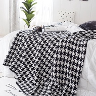 Houndstooth Pure Cotton Knitted Blanket Scandinavian Style All-Cotton Geometric Blanket Casual Blank