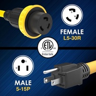 30 amp to 110 Adapter 30 Amp to 15 Amp 5-15P Male to L5-30R Female with Twist Locking and Handle RV 