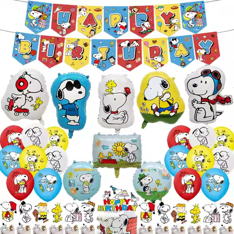 Snoopy Balloons Cartoon Dog Happy Birthday Banner Party Decoration Pet Theme Cake Topper Supplies Di
