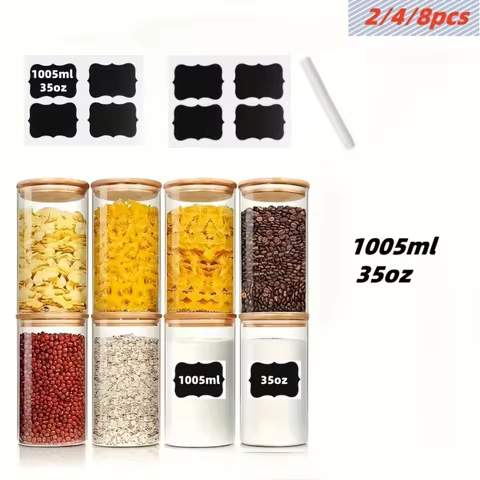 35oz Glass Storage Containers, Glass Jars with Bamboo Lids, 2/4/8 Set Food Storage Glass Jars, Food 
