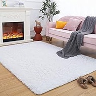 Maxsoft Fuzzy Rugs for Living Room, White Shag Rugs for Bedroom, 5 x 8 Feet, Fluffy Room Carpets for