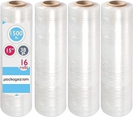 PackageZoom 15” x 1500 ft Pre-Stretched Wrap Film 38 Gauge Moving Supplier and Packaging Stretch Wrap 16 Packs