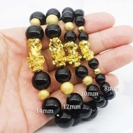 24K Plated Pixiu Lucky Bracelet / Gelang Tangan Batu / Pixiu Beads Bracelet / 貔貅手链