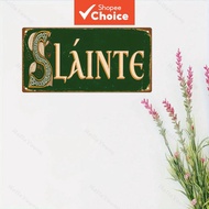 Vintage Irish SLAINTE CHEERS Metal Sign 12 x 6 Inches Black Beer Wall Decor for Man Caves, Bars, Hom