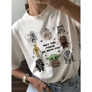 STAR WARS Women's Oversized T-Shirt - Iconic Star Wars Characters (, BB-8, R2-D2, C-3PO,) & May the