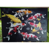Handmade Canvas Painting! 9 koi fish 80x60cm 6 + stretch frame