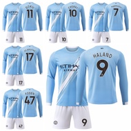 2025-26 Season Manchester City Home Long Sleeve Football Adult Kids Jersey Kit Omar Marmoush Erling 