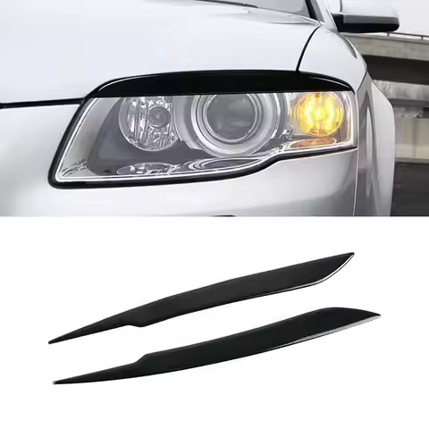 For Audi A4 B7 S4 2006 2007 2pcs Piano Black Car Headlight Eyebrow Trim Eyelid Cover