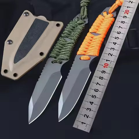 Full Tang Portable Fixed Blade Knife 8Cr13Mov Blade Nylon Rope Handle Fishing EDC Kitchen Knife with