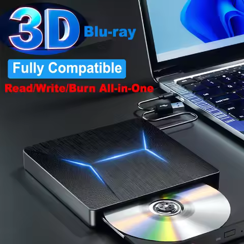 External Blu-ray Drive, USB 3.0 and Type-C Blu-Ray Burner Slim 3D Optical Blu-Ray DVD CD Drive Compa