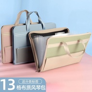 新品上新布面料风琴包多层文件夹学生A3拉链手提试卷袋布艺A4收纳文件袋 New product: Fabric accordion bag, multi-layer folder, student A