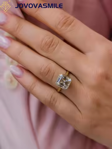 JOVOVASMILE Fine Jewelry Moissanite Ring Women 4.7 Carat 9.5*9.5mm Old Mine Asscher Cut 14k Yellow G
