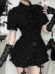 Gothic Black Y2K Shirt - Asian-Inspired Fashionable Outfit Piece