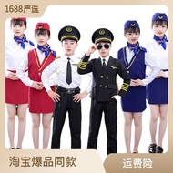 Ready Stock Captain Flight Attendant Suit Men Women Flight Aviator Pilot Suit Chinese Uniform Childr