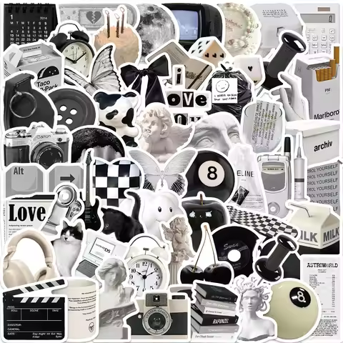 10/30/61pcs Cartoon Ins Style Apathy Black White Simple Decals Cute Stickers Aesthetic Laptop Phone 