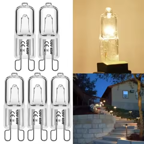 5-Piece G9 Halogen Bulb 25W 40W 60W 230V T4 JCD Type Bi-Pin Base for Chandelier, Pendants, Cabinet L