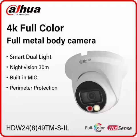 Dahua Outdoor 4MP 8MP Full Color Turret Network Camera Metal Body 4K Security Waterproof With Mic HD