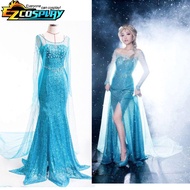 Frozen Elsa Princess Long Dress Sequin Mesh Elsa Costume Adult Snow Queen Costume Party Dress Hallow