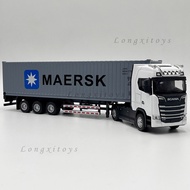 1:50 Diecast Truck  Model Toy Scania S730 Tractor With Container Semi-Trailer Pull Back Sound Light 