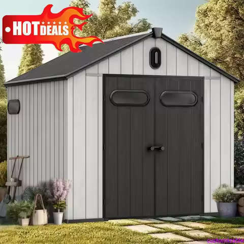 Customizable 8x8ft Outdoor Resin Storage Shed With Floor, 427 Cuft Waterproof Garden Shed With Locka