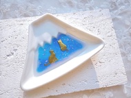 日本製美濃燒富士山瓷碟 星空 貓咪 珍珠貝母