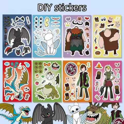 Kawaii How To Train Your Dragon Night Fury Dress Up Stickers Toothless DIY Scrapbook Cute Anime Cart