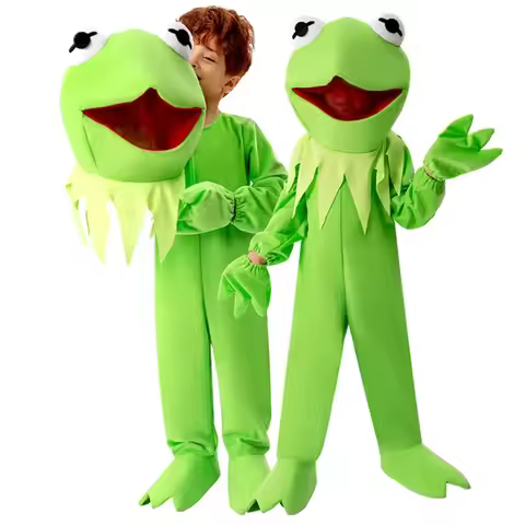 ❤2026★ Muppets Kermit Costume Green Animal The Frog Child Costume Kids Fancy Dress Kermit Puppet Jum