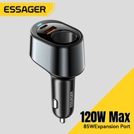 ESSAGER USB C Car Charger with Car Port Adapter for Xiaomi/iPhone 16/15/14/MacBook/Laptop (120W/85W)