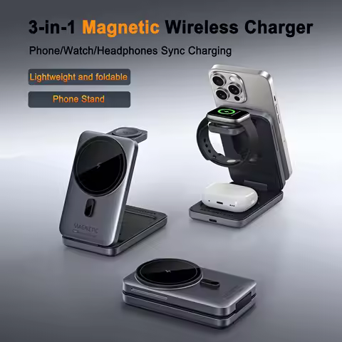 Foldable 3 In 1 Magnetic Wireless Charger Stand For Magsafe iPhone 18 17 16 Pro Max Apple Watch 2-8 