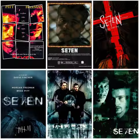Black Retro Seven Movie Posters Poster and Picture Se7en Film Canvas Painting Wall Art Home Bedroom 