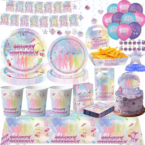 K&Katseye Birthday Party Decoration Kit Plates Cup Balloon Stickers for Kpop Girl Party Favor Annive