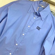 Original Label miu Home Blue Shirt Casual Embroidered Blue Shirt Autumn New High-End Setting Niche Wide Unisex Style