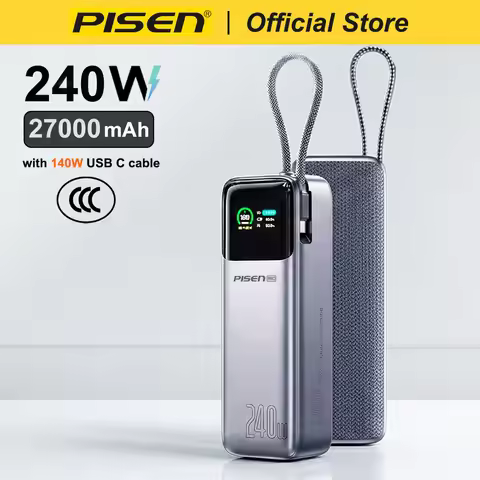 PISEN 240W Power Bank With Fast Charging Cable 27000mAh Portable PD3.1 CCC Powerbank for Laptop Note