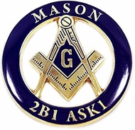 Mason 2B1 ASK1 Round Masonic Auto Emblem - [Blue & Gold][3'' Diameter]