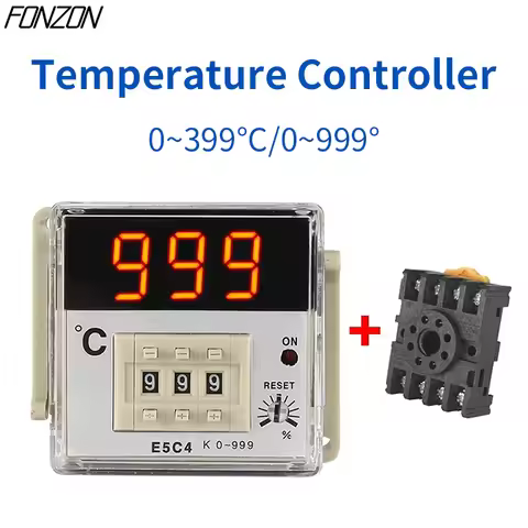 E5C4 Guide Rail Type Temperature Controller Intelligent Thermostat AC 220V 0-399℃/0-999℃ K type, PT1