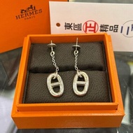 東區正精品㊣HERMES 925 愛馬仕純銀豬鼻子垂墜耳環 RZ6173