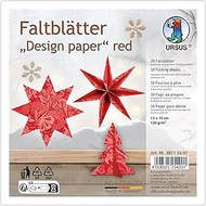 Ursus 3811 55 01 Folding Sheets "Design Paper" Red, Pack of 30, 15 x 15 cm, 120 g/m², Laminated on B