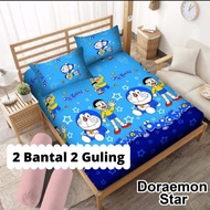 Sprei karakter doraemon 2 bantal 2 guling ukuran 180x200 160x200/Sprei murah 4 bantal 2 guling motif