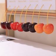 Ladies European American Fresh Cherry Long Stainless Steel Resin Cherry Creative Earrings