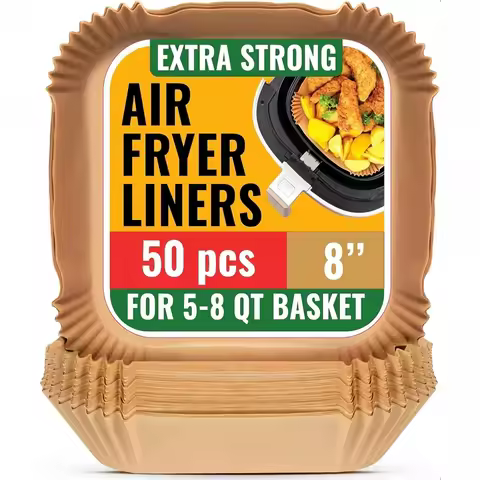 Air Fryer Disposable Paper Liners 50Pcs, 8 Inch Square Non-Stick Oil Proof Air Fryer Liners for 5-8 