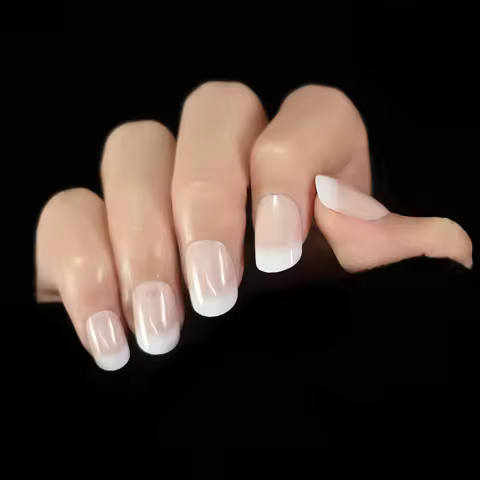 Salon Acrylic Press On Nails French Nails Short Length Ombre Round French Tips Glitter Pattern White