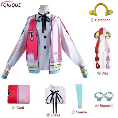 Anime Film RED Uta Cosplay Costume Wig Earphone Women Girls Daily Coat Dress Adult Children Hallowee