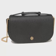 Tory burch 雙T-LOGO防刮皮革斜背鍊包-黑