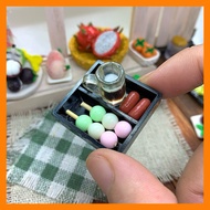 Mini Snack Tray Model | Dango Skewers, Sausages and Clay Water Cups for Dollhouses and Miniatures