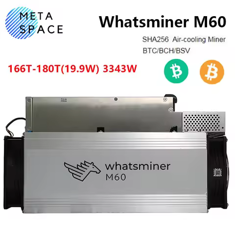 ASIC BTC Miner Whatsminer M60 3343W 166T-180TH/s Bitcoin Miner SHA-256 Whatsminer BTC Miner M60 Micr