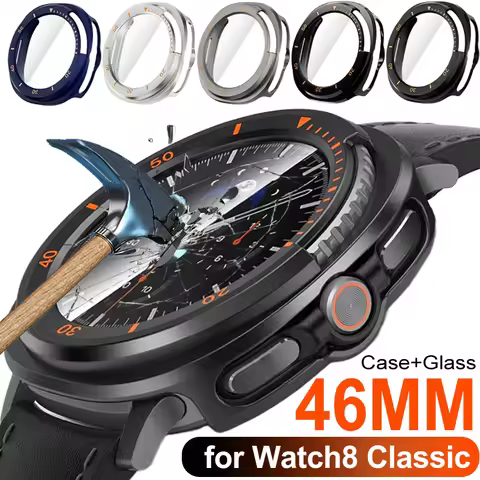 for Samsung Galaxy Watch 8 Classic 46mm PC Case Tempered Glass Screen Protector Cases for Watch8 Cla