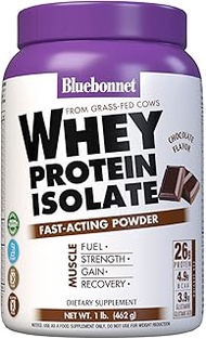 Bluebonnet Nutrition Whey Protein Isolate Powder, Whey From Grass Fed Cows, 26g of Protein, No Sugar